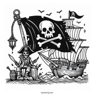 Simple Pirate Coloring Page Flag For Kids