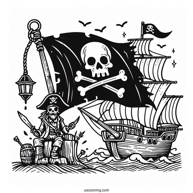 Simple Pirate Coloring Page Flag For Kids