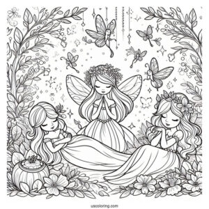 Flora, Fauna, and Merryweather Fairies Coloring Sheet