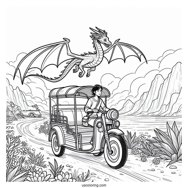 Raya And The Last Dragon Coloring Page Riding Tuk Tuk In The Desert
