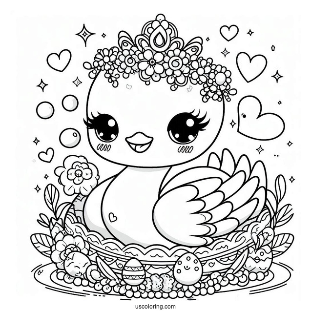 Kawaii Swan Coloring Page Princess