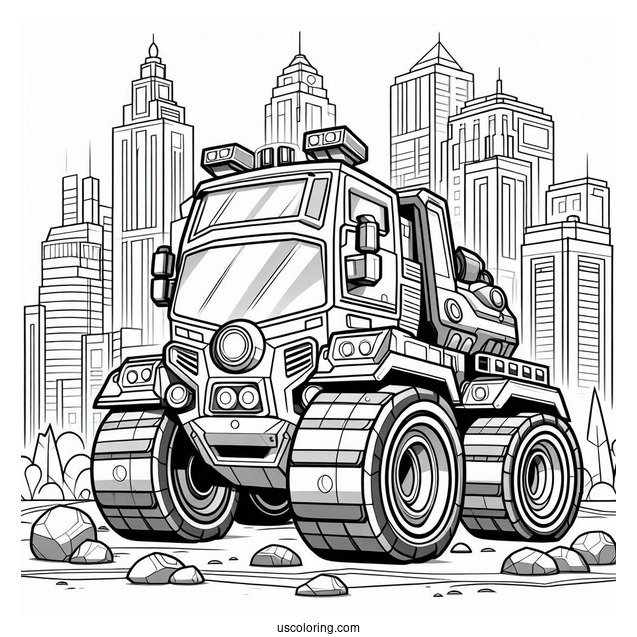 Detailed Rescue Bots Coloring Page Of Boulder In The City
