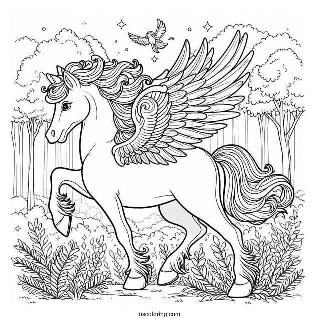 Pegasus Coloring Page Trotting In The Forest