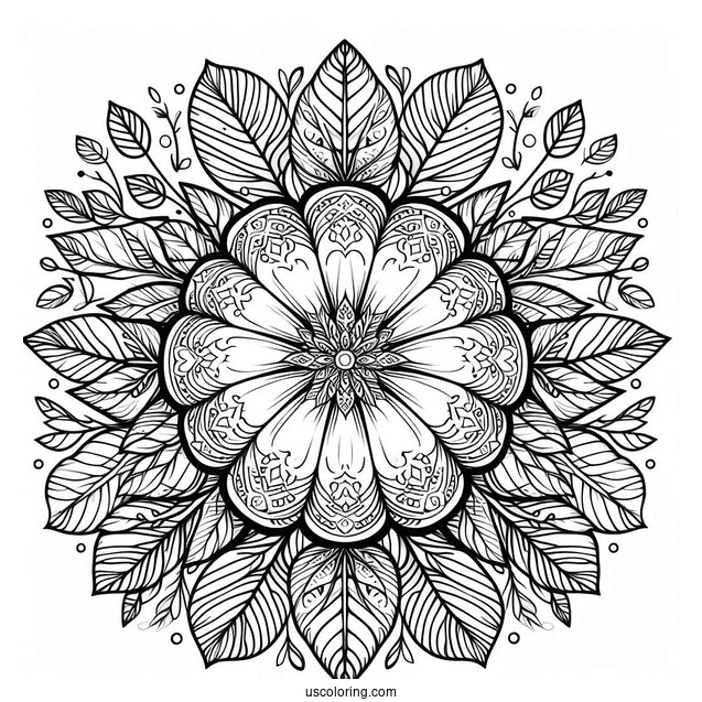 Intricate Pumpkin Coloring Page Mandala With Leaves