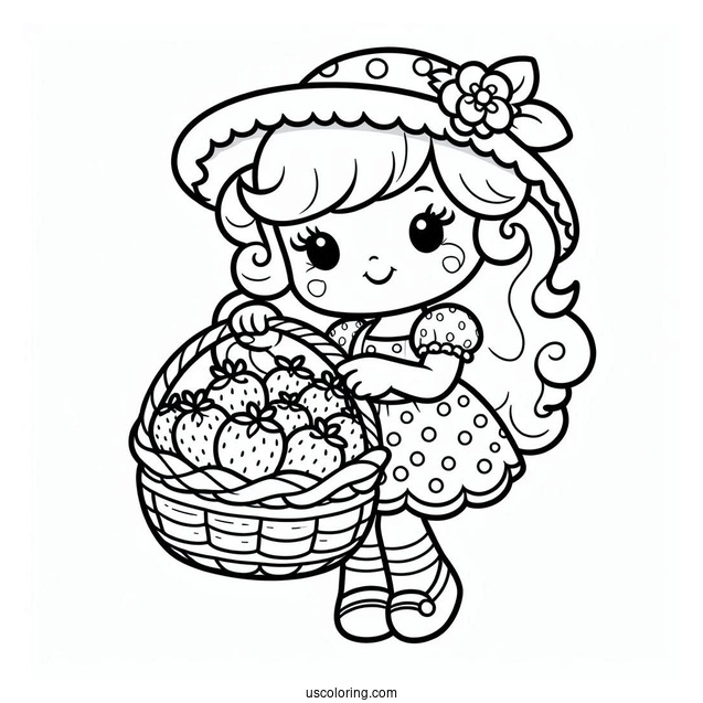 Strawberry Shortcake Coloring Page Carrying Basket Of Strawberries