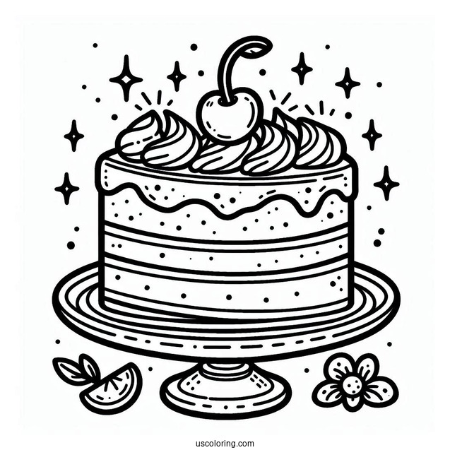 Cake Slice Outline Coloring In For Preschoolers