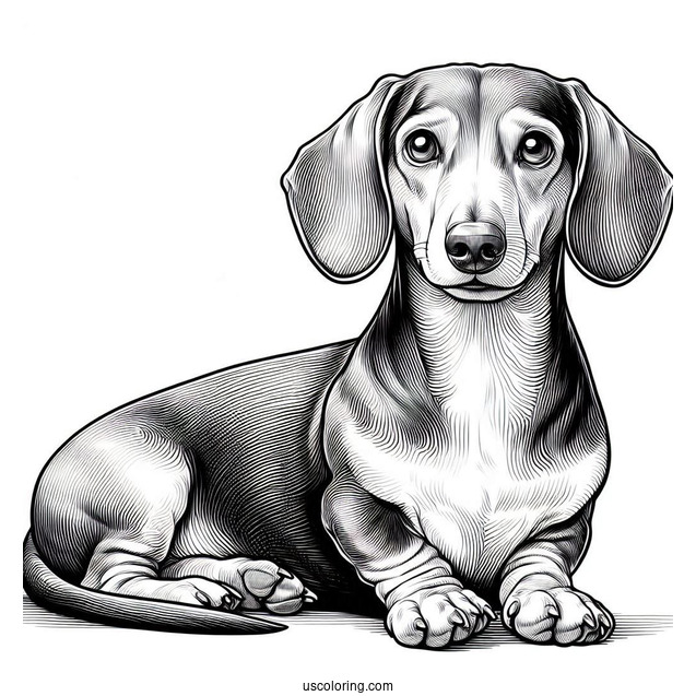 Realistic Dachshund Coloring Page Sitting