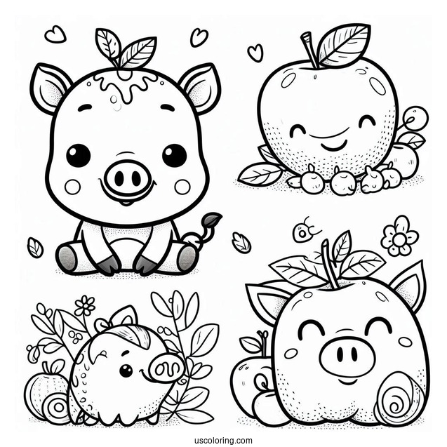 Smiling Critters Coloring Page PickyPiggy Eating An Apple