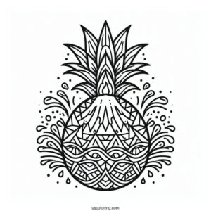 Geometric Pineapple Coloring Page With Volcano Eruption