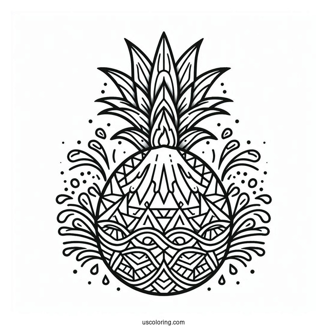 Geometric Pineapple Coloring Page With Volcano Eruption