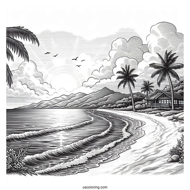 Realistic Beach Coloring Page Shoreline