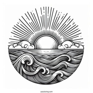 Sun Shining Over The Ocean To Color