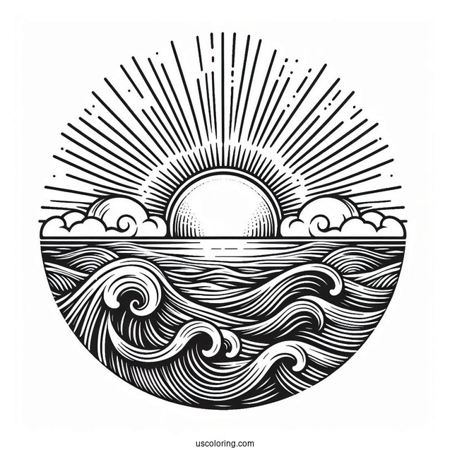 Sun Shining Over The Ocean To Color