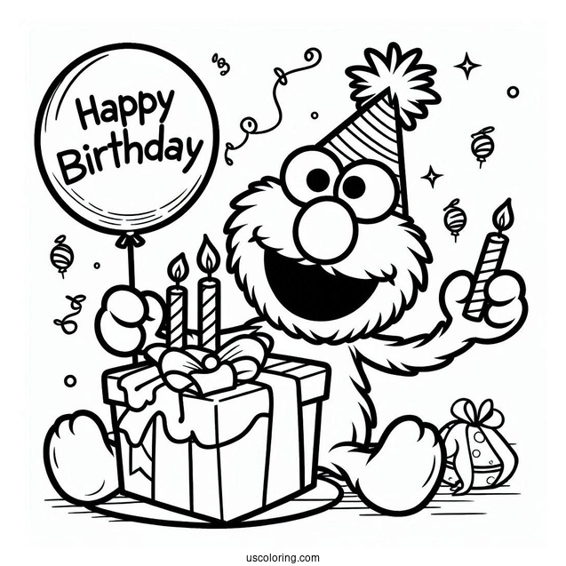 Elmo Happy Birthday Coloring Page For Parties