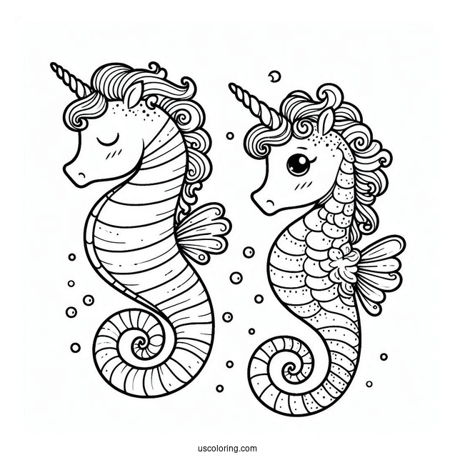 Coloring Page Of a Unicorn Seahorse