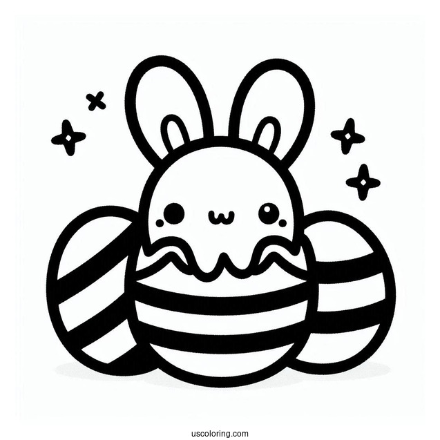 Kawaii Bunny Coming Out Of Striped Easter Egg Coloring Page For Kids