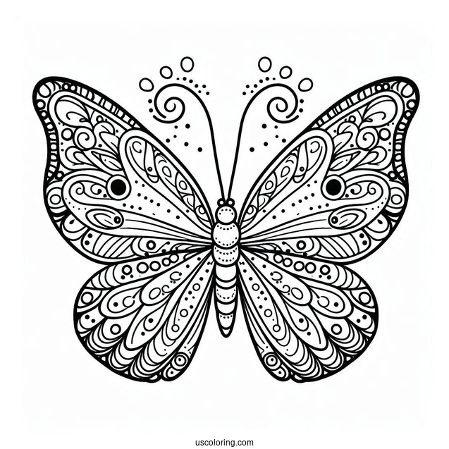 Simple Smiling Butterfly Coloring Page With Detailed Wings