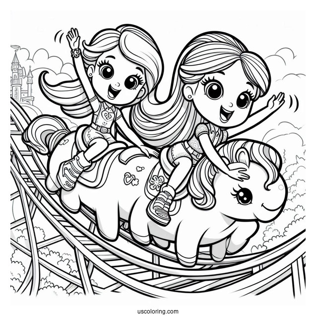 Polly Pocket Coloring Page Riding Rollercoaster With Lila And Shani