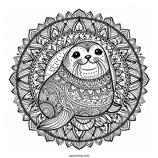 Intricate Seal Coloring Page Mandala