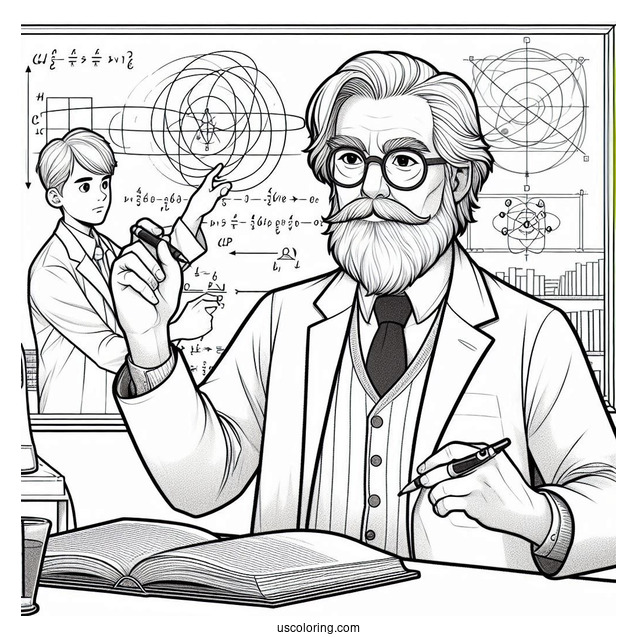 Science Coloring Page Of Professor Teaching Theory Of Relativity