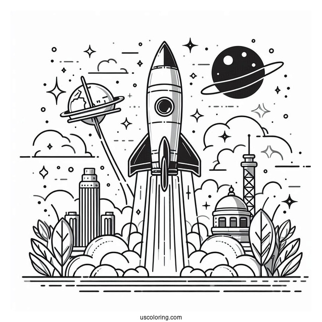 Discovery Rocket Launching To Color