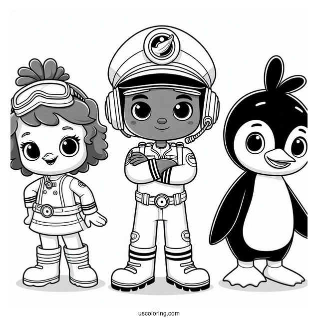 Octonauts Coloring Page Of Detailed Captain Barnacles, Kwazii, And Peso Penguin