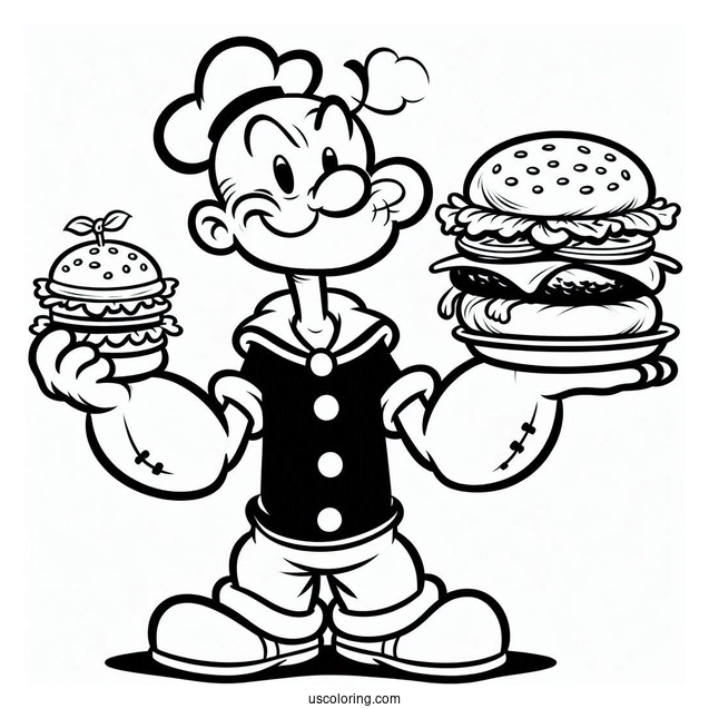 Popeye Coloring Page Of J. Wellington Wimpy Holding Cheeseburger
