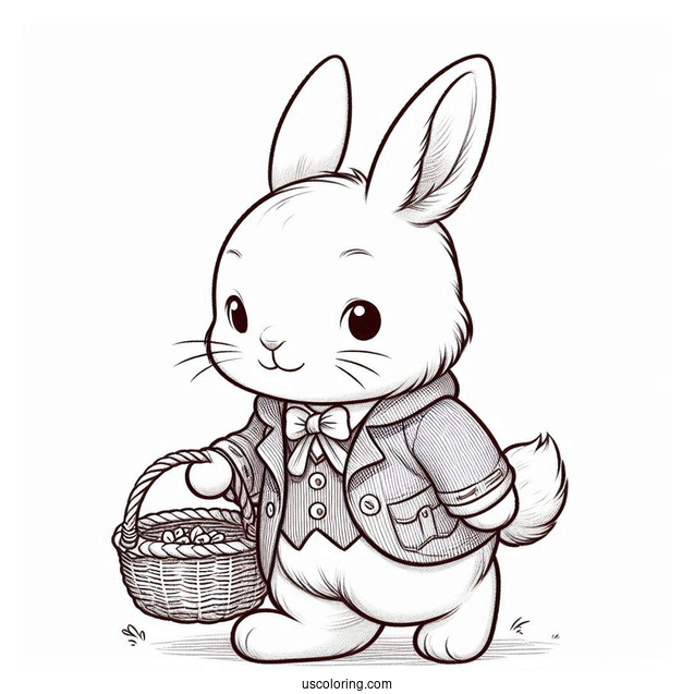 Cute Bunny Rabbit In A Jacket Carrying Basket Peter Rabbit Coloring Page For Preschoolers
