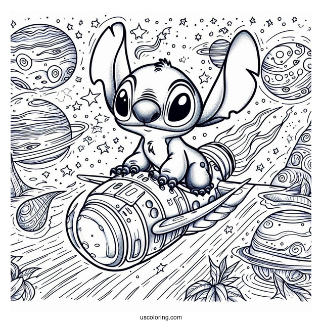 Lilo & Stitch Coloring Page Of Alien Spaceship In Outer Space