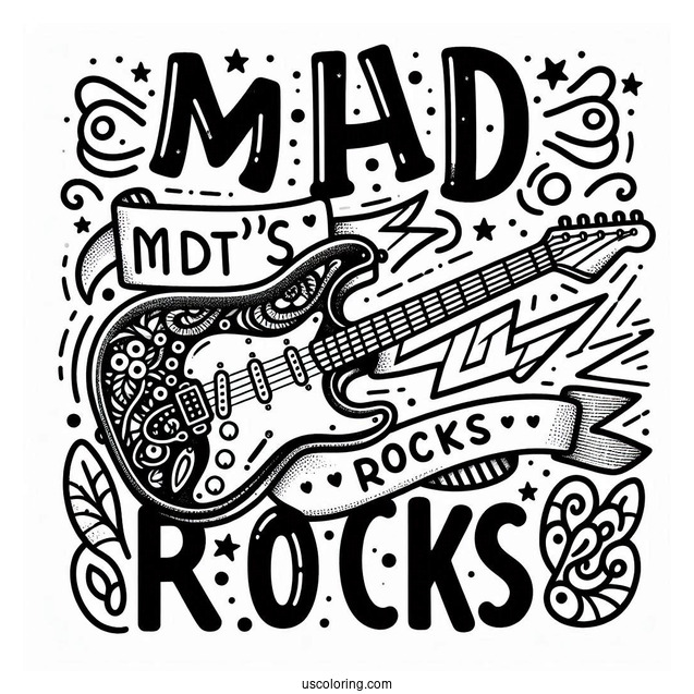 Father's Day Coloring Page Of My Dad Rocks Text With Electric Guitar