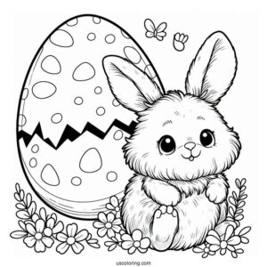 Furry Bunny Hatching From Easter Egg