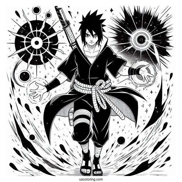 Uchiha Sasuke Coloring Page Using Chidori In Battle