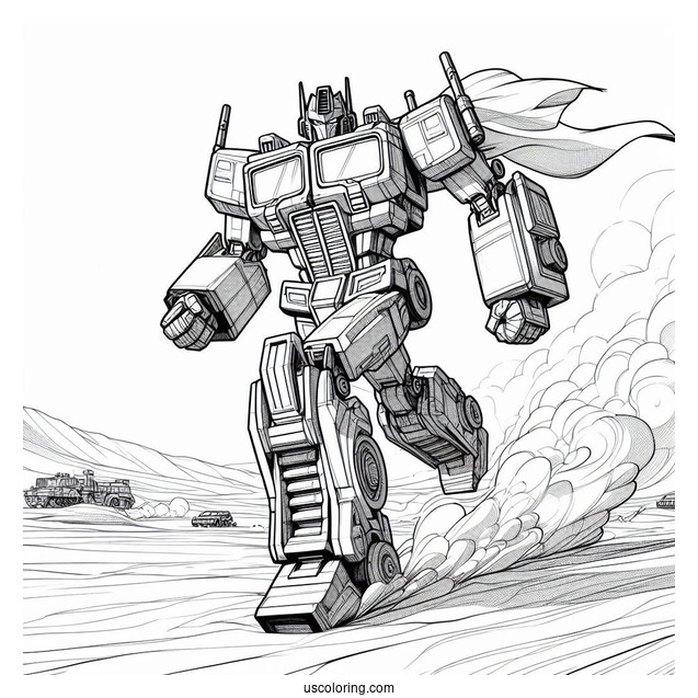 Optimus Prime Coloring Page Running In The Desert