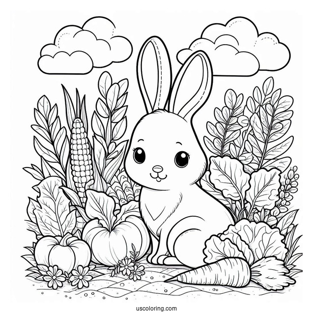 Rabbit In Veggie Patch To Color