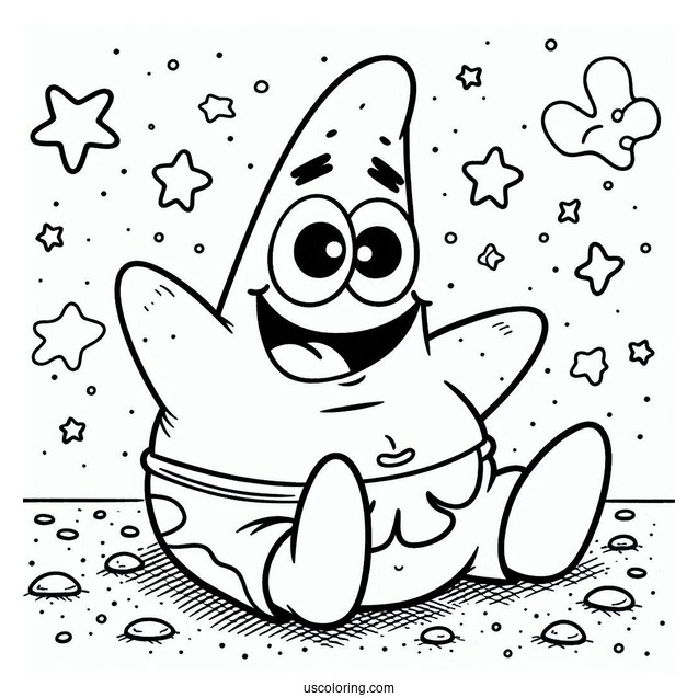 Patrick Star Coloring Page Grinning On The Floor
