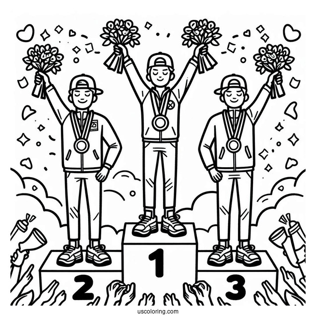 Olympics Coloring Page Of Medalists On Tri Level Podium For Kids