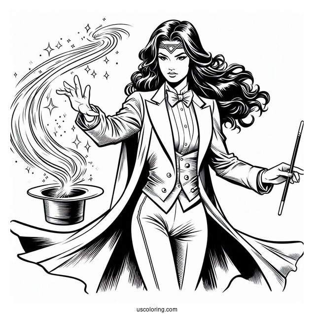 Justice League Coloring Page Of Zatanna Performing Magic