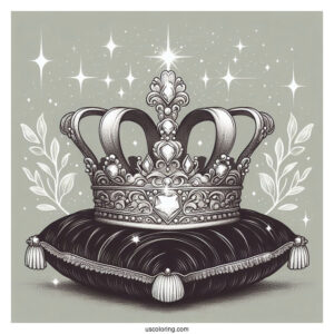 Sparkling Royal Crown Coloring Page on Velvet Pillow