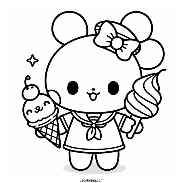 Cute Pochacco Coloring Page In Sailor Outfit Holding Ice Cream Cone For Kids