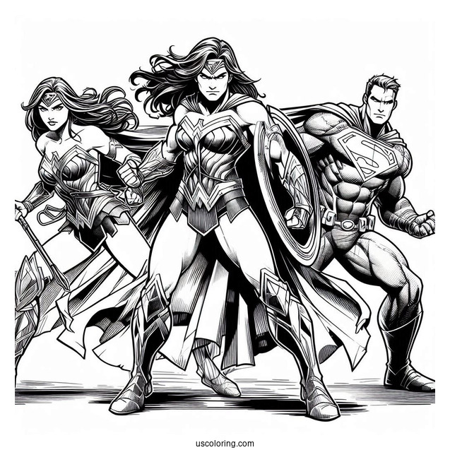Justice League Coloring Page In Fighting Mode