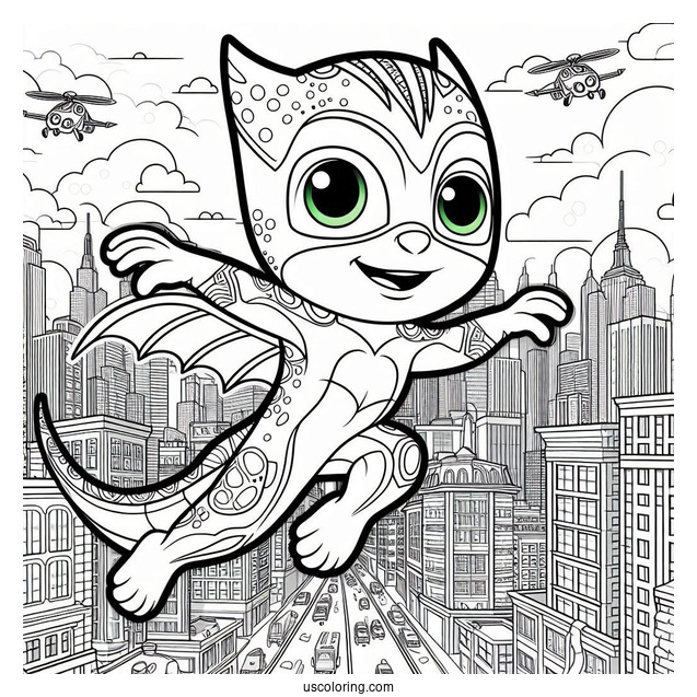 Detailed PJ Masks Coloring Page Of Gekko In City
