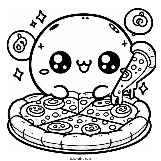 Kawaii Themed Pizza Coloring Sheet