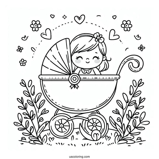 Baby Coloring Page In A Stroller