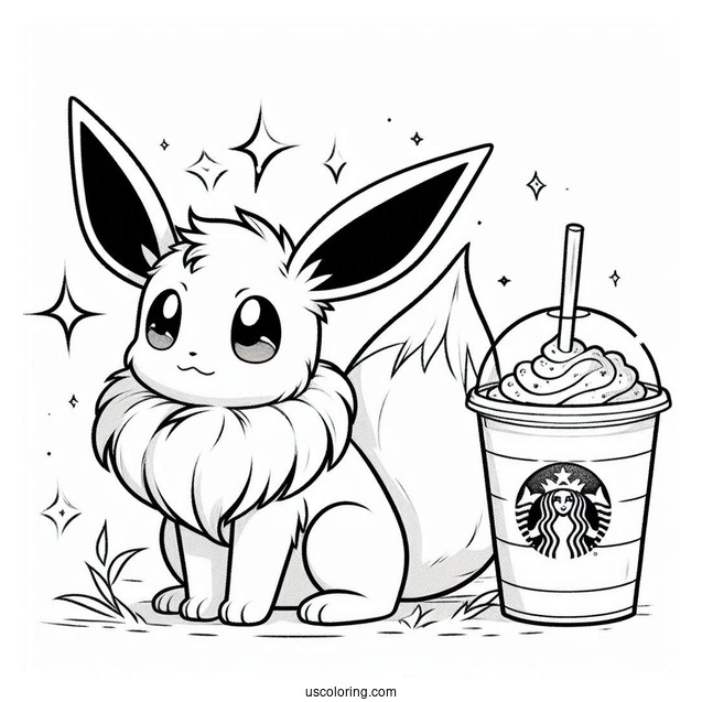 Eevee Sitting Next To A Starbucks Coloring Page Of Drink