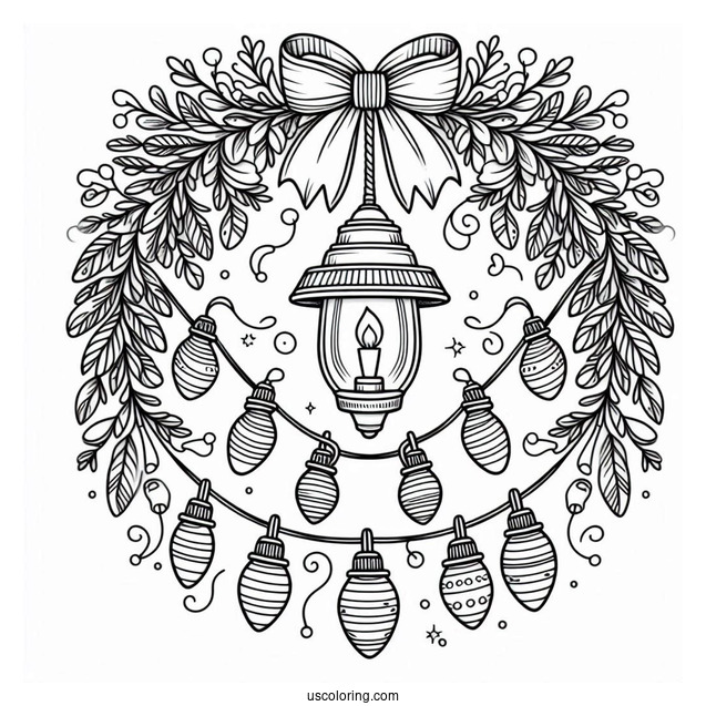 Full Page Of Festive Christmas Lights To Color