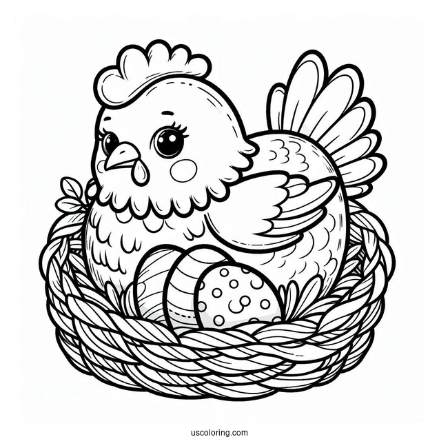Chicken Nesting On Eggs Coloring Page
