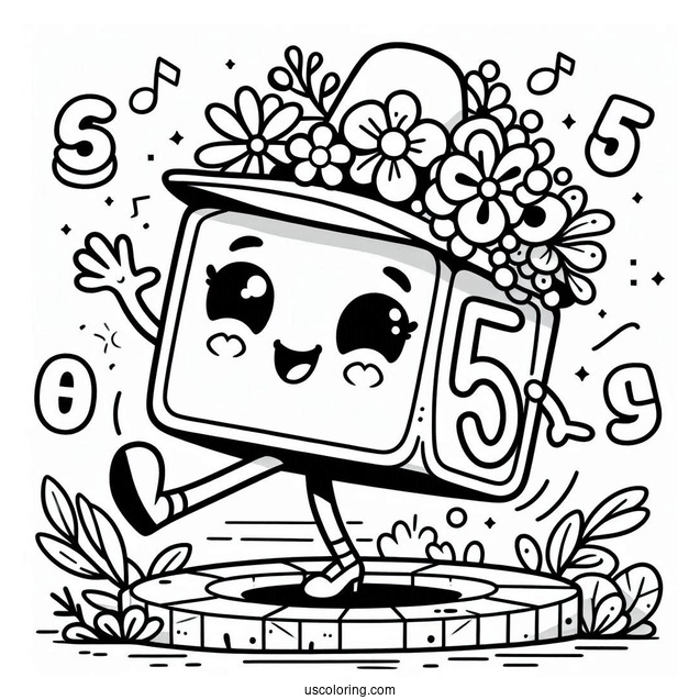 Numberblocks Coloring Page 5 Dancing