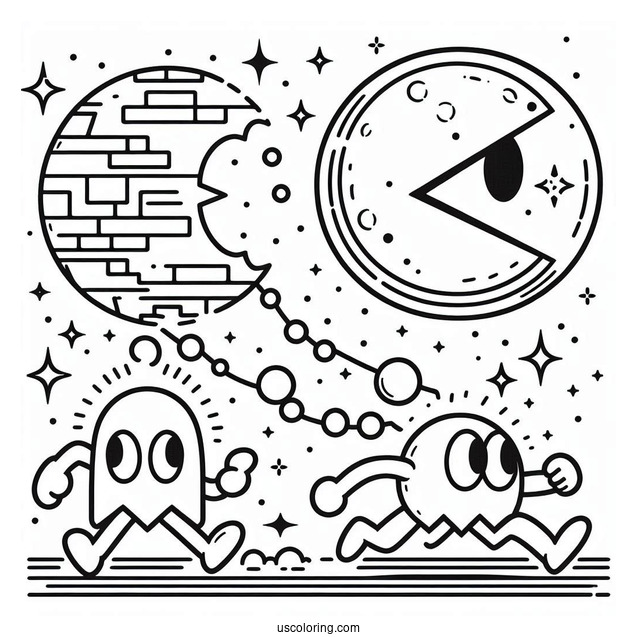 Blinky And Clyde Ghosts Chasing Pac-Man Coloring Page