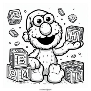 Elmo With Alphabet Blocks To Color For Preschoolers