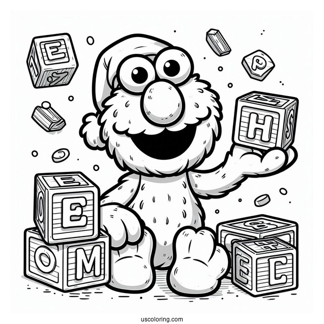 Elmo With Alphabet Blocks To Color For Preschoolers